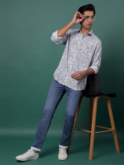 Grey Floral Print Shirt-Men Shirts-Crimsoune Club