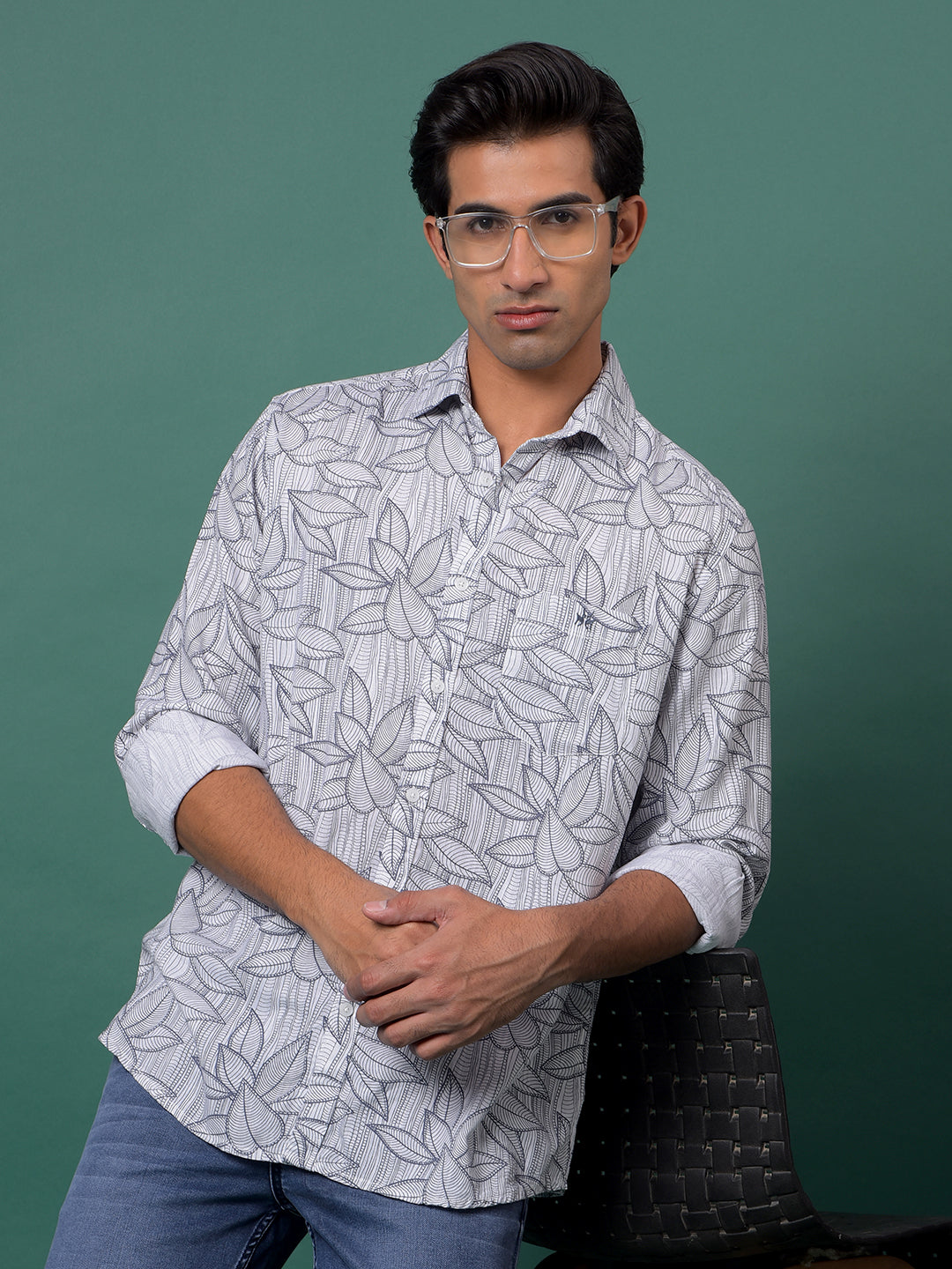 Grey Floral Print Shirt-Men Shirts-Crimsoune Club