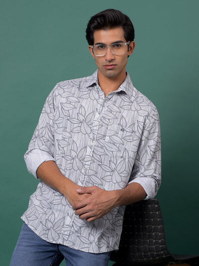 Grey Floral Print Shirt-Men Shirts-Crimsoune Club