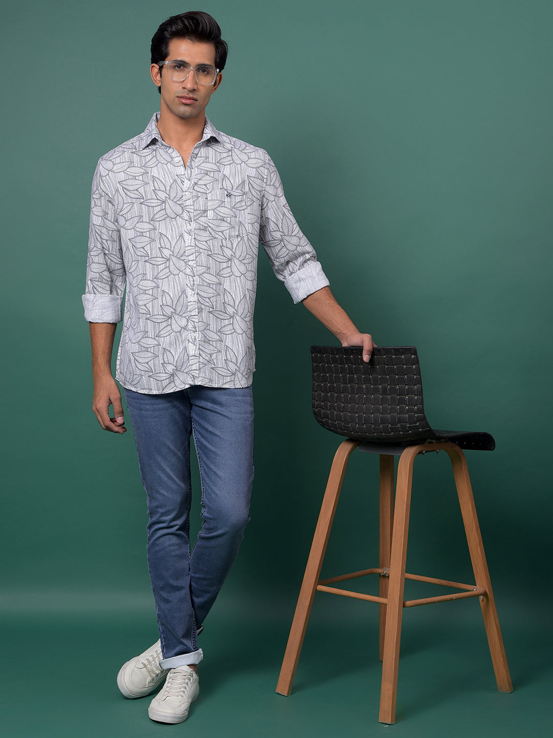 Grey Floral Print Shirt-Men Shirts-Crimsoune Club