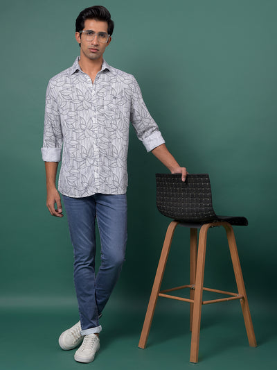 Grey Floral Print Shirt-Men Shirts-Crimsoune Club