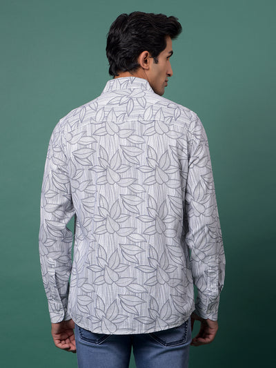 Grey Floral Print Shirt-Men Shirts-Crimsoune Club