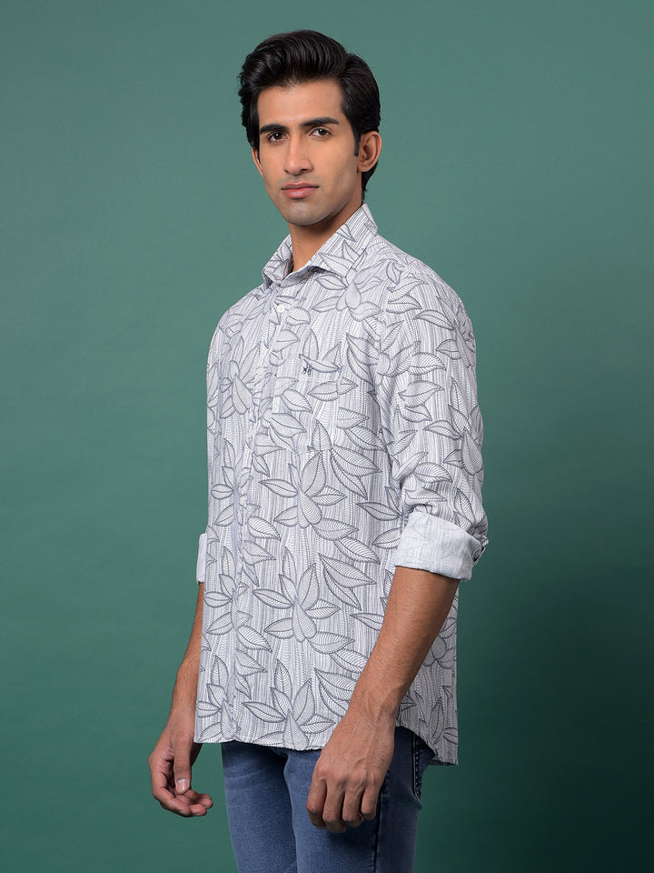 Grey Floral Print Shirt-Men Shirts-Crimsoune Club