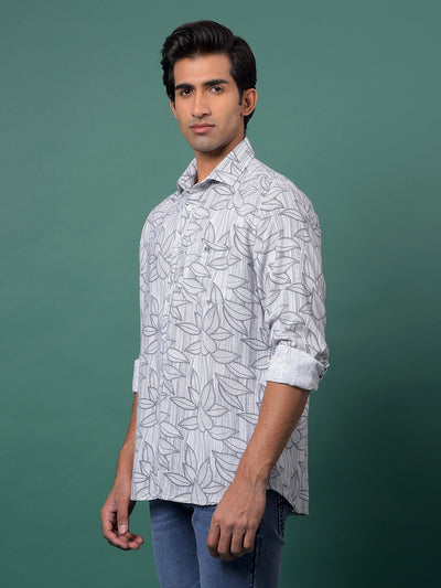 Grey Floral Print Shirt-Men Shirts-Crimsoune Club
