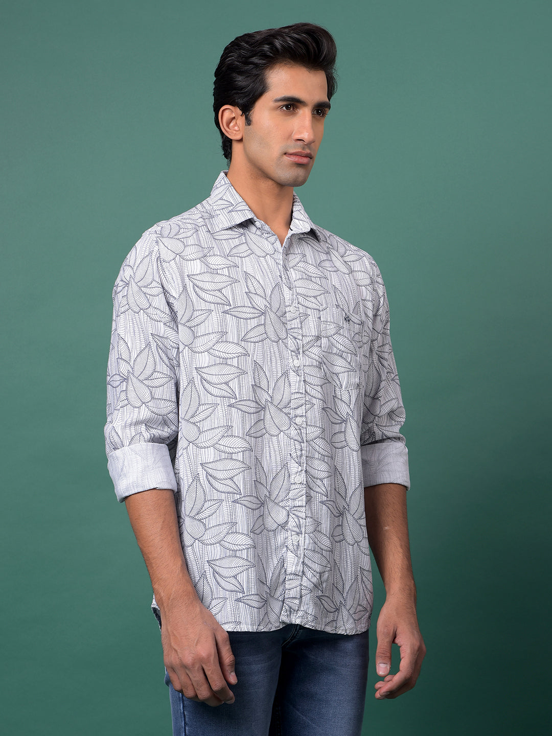 Grey Floral Print Shirt-Men Shirts-Crimsoune Club