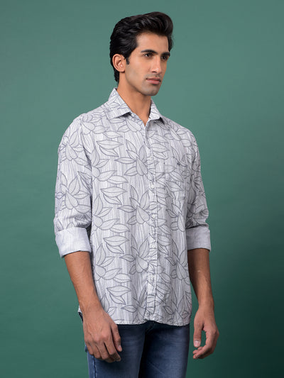 Grey Floral Print Shirt-Men Shirts-Crimsoune Club