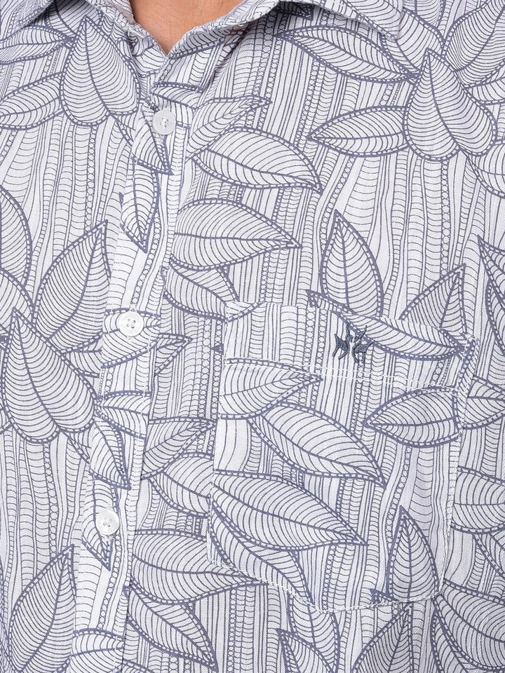 Grey Floral Print Shirt-Men Shirts-Crimsoune Club