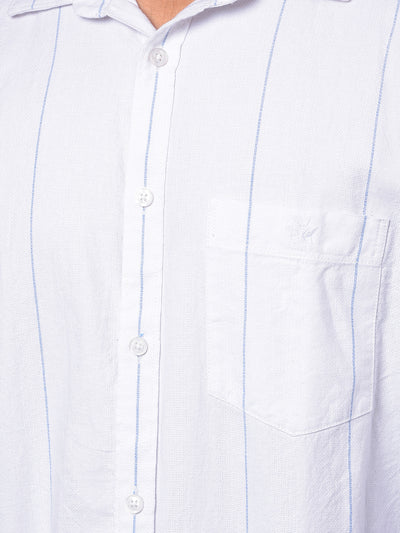 White Vertical Stripes 100% Cotton Shirt-Men Shirts-Crimsoune Club