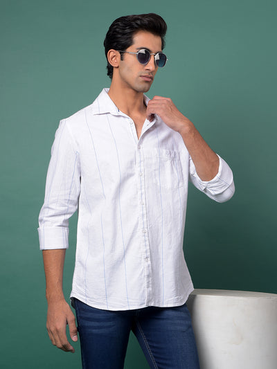 White Vertical Stripes 100% Cotton Shirt-Men Shirts-Crimsoune Club