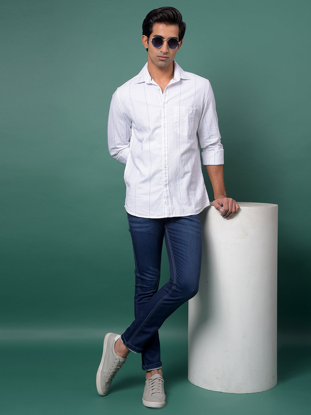 White Vertical Stripes 100% Cotton Shirt-Men Shirts-Crimsoune Club