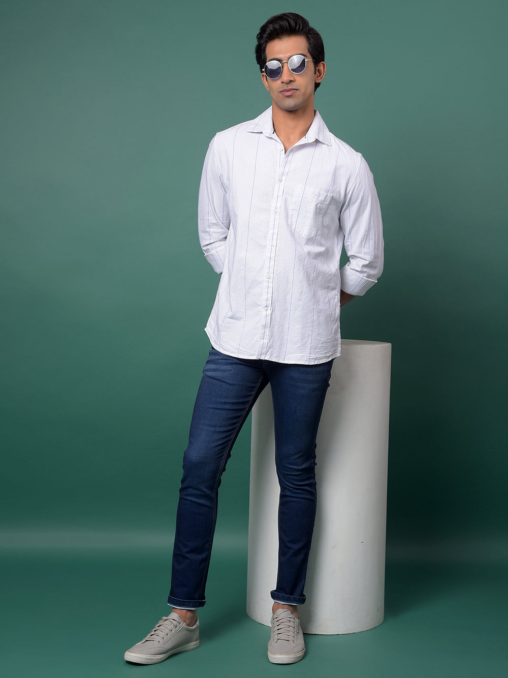 White Vertical Stripes 100% Cotton Shirt-Men Shirts-Crimsoune Club