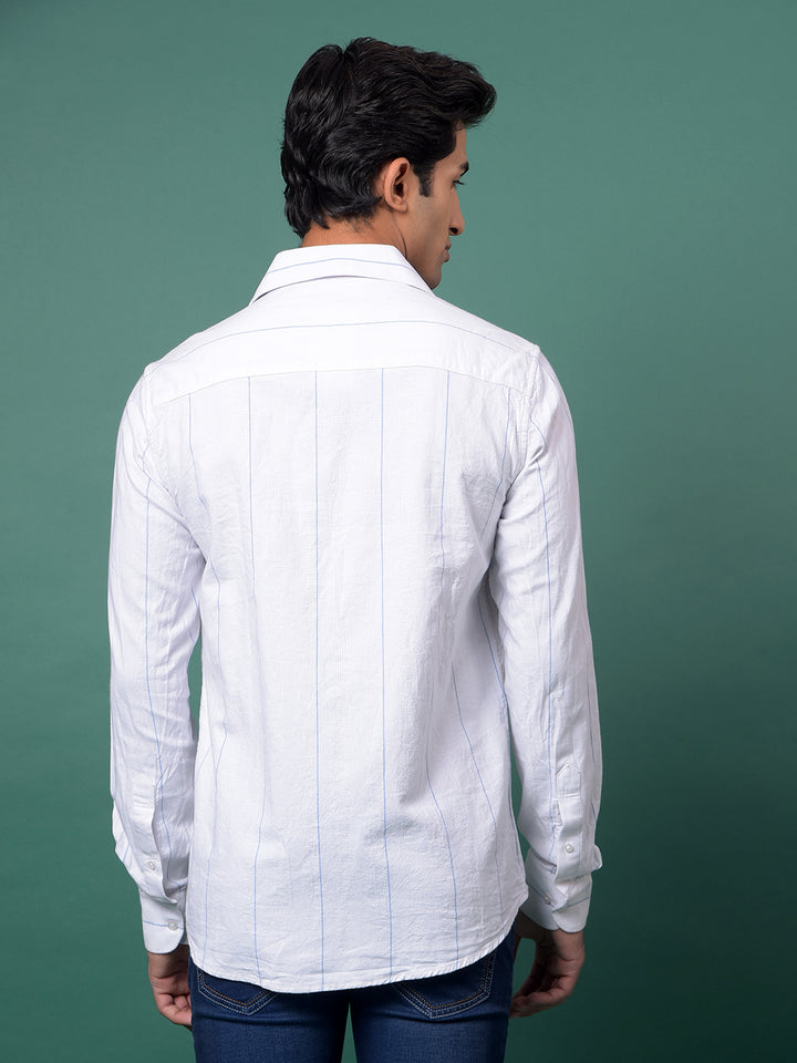 White Vertical Stripes 100% Cotton Shirt-Men Shirts-Crimsoune Club