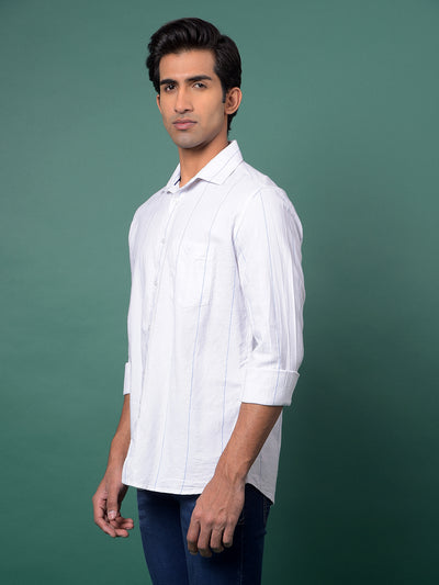 White Vertical Stripes 100% Cotton Shirt-Men Shirts-Crimsoune Club
