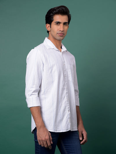 White Vertical Stripes 100% Cotton Shirt-Men Shirts-Crimsoune Club