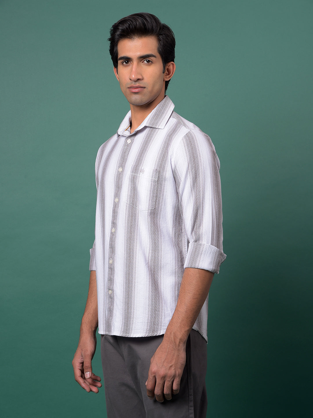 Brown Vertical Stripes 100% Cotton Shirt-Men Shirts-Crimsoune Club