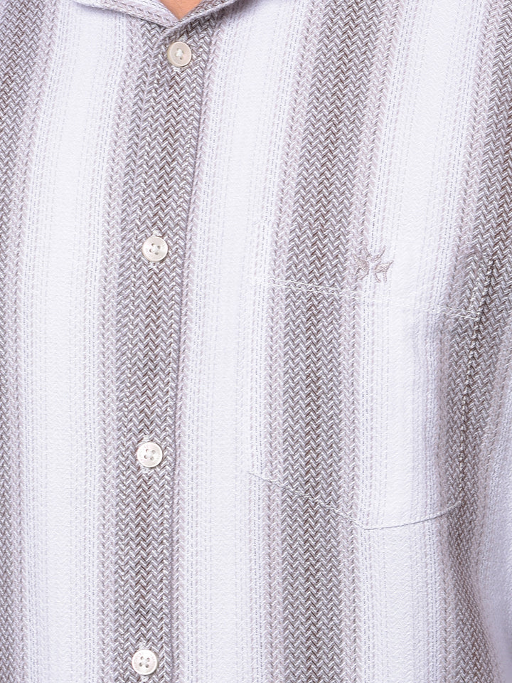 Brown Vertical Stripes 100% Cotton Shirt-Men Shirts-Crimsoune Club