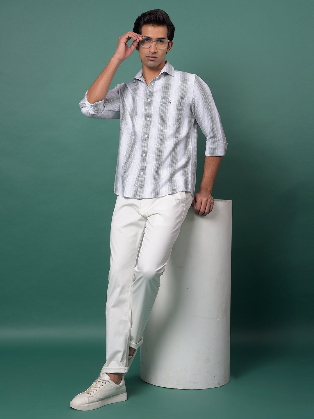 Green Vertical Stripes 100% Cotton Shirt-Men Shirts-Crimsoune Club