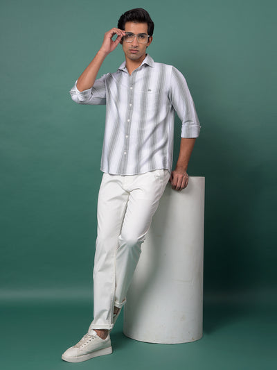 Green Vertical Stripes 100% Cotton Shirt-Men Shirts-Crimsoune Club