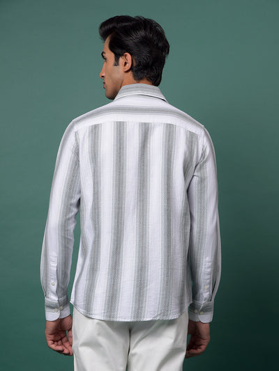 Green Vertical Stripes 100% Cotton Shirt-Men Shirts-Crimsoune Club