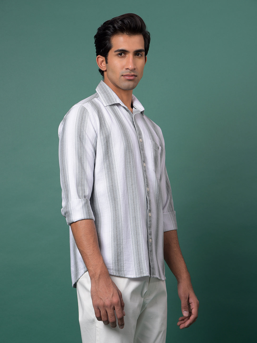 Green Vertical Stripes 100% Cotton Shirt-Men Shirts-Crimsoune Club