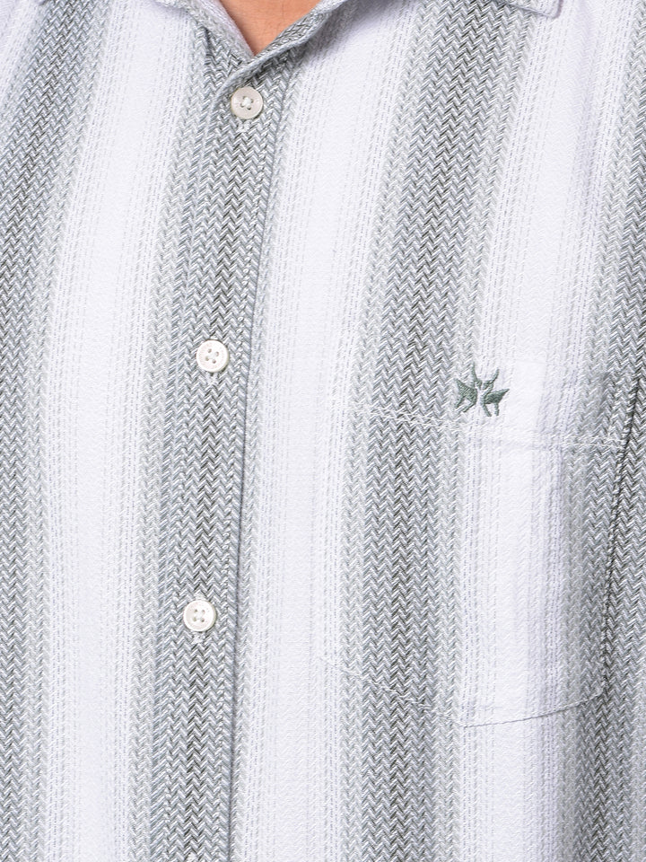 Green Vertical Stripes 100% Cotton Shirt-Men Shirts-Crimsoune Club