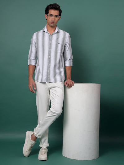 Green Vertical Stripes 100% Cotton Shirt-Men Shirts-Crimsoune Club