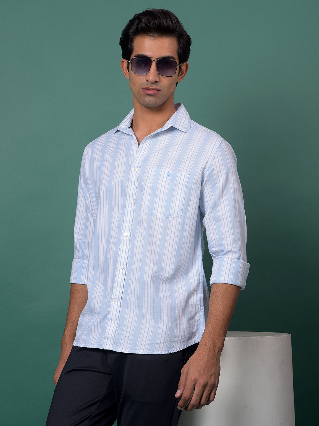 Blue Vertical Stripes 100% Cotton Shirt-Men Shirts-Crimsoune Club