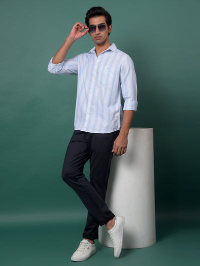Blue Vertical Stripes 100% Cotton Shirt-Men Shirts-Crimsoune Club