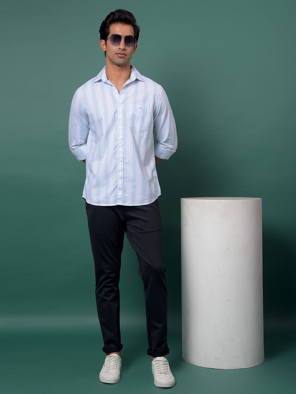 Blue Vertical Stripes 100% Cotton Shirt-Men Shirts-Crimsoune Club