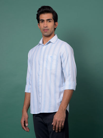 Blue Vertical Stripes 100% Cotton Shirt-Men Shirts-Crimsoune Club