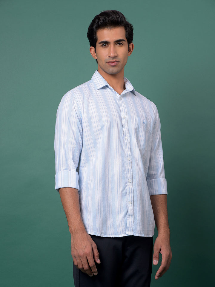 Blue Vertical Stripes 100% Cotton Shirt-Men Shirts-Crimsoune Club