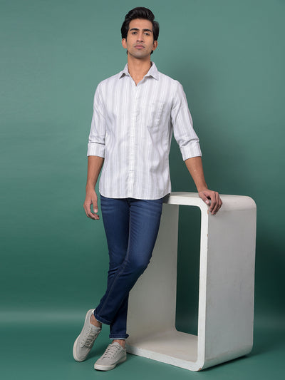 Green Vertical Stripes 100% Cotton Shirt-Men Shirts-Crimsoune Club