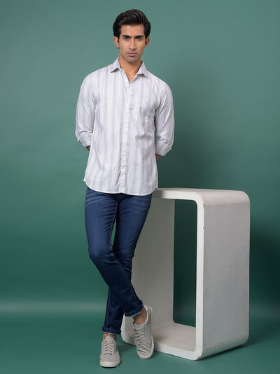 Green Vertical Stripes 100% Cotton Shirt-Men Shirts-Crimsoune Club