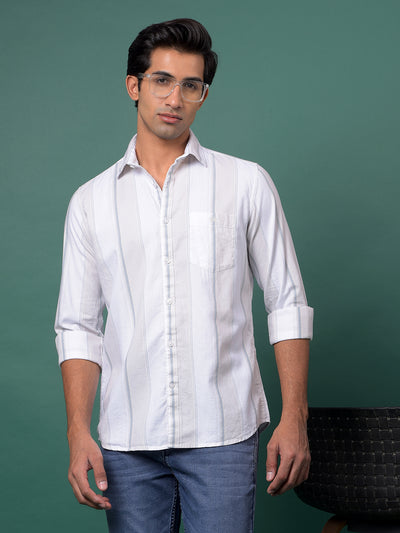 Beige Vertical Stripes 100% Cotton Shirt-Men Shirts-Crimsoune Club