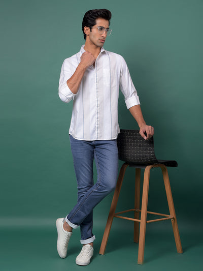 Beige Vertical Stripes 100% Cotton Shirt-Men Shirts-Crimsoune Club