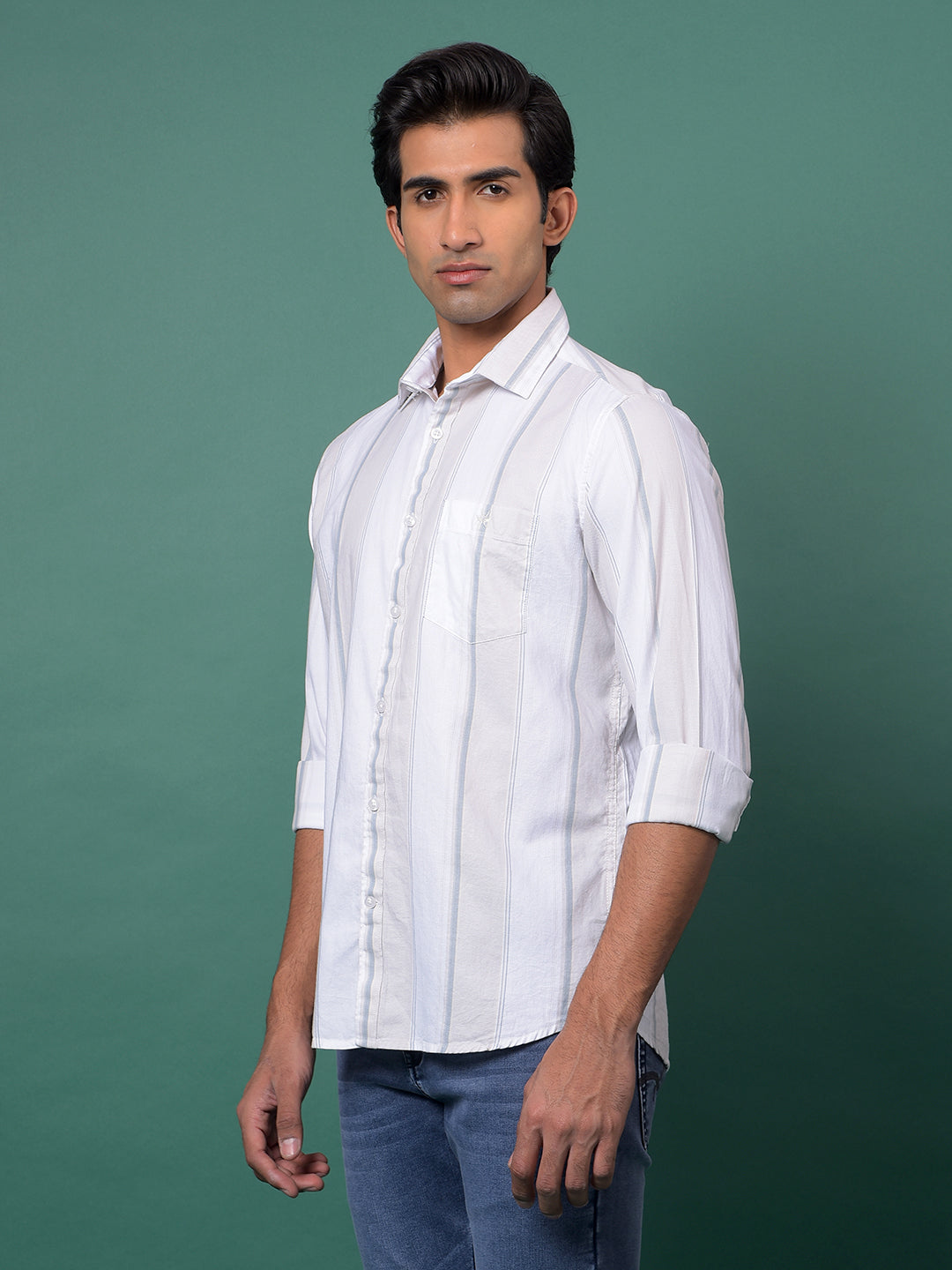 Beige Vertical Stripes 100% Cotton Shirt-Men Shirts-Crimsoune Club