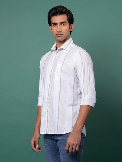 Beige Vertical Stripes 100% Cotton Shirt-Men Shirts-Crimsoune Club
