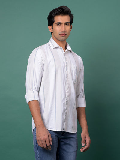 Beige Vertical Stripes 100% Cotton Shirt-Men Shirts-Crimsoune Club