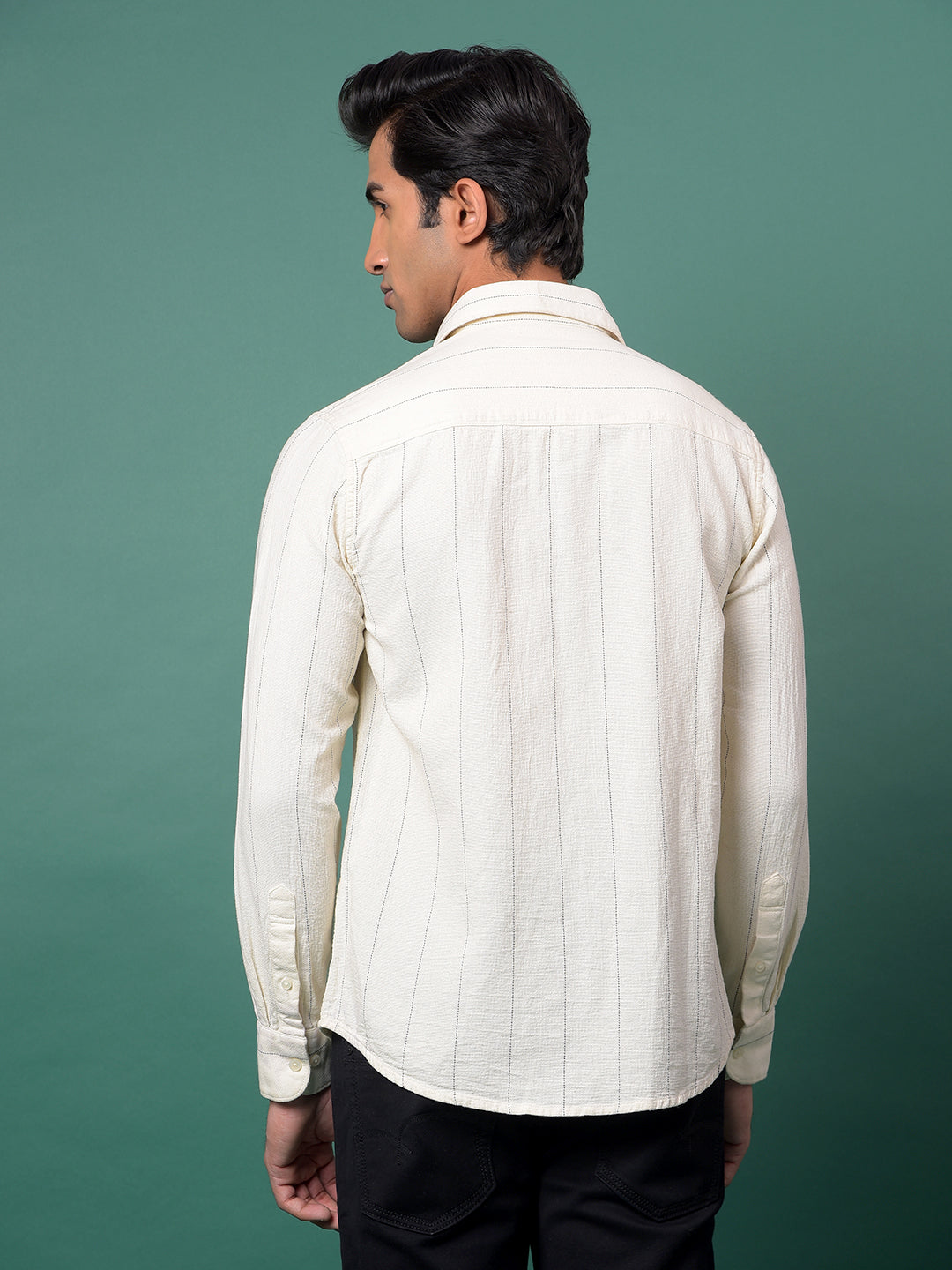 Off White Vertical Stripes 100% Cotton Shirt-Men Shirts-Crimsoune Club