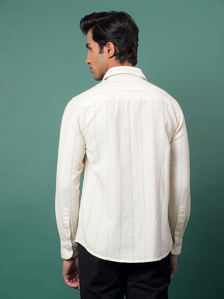 Off White Vertical Stripes 100% Cotton Shirt-Men Shirts-Crimsoune Club