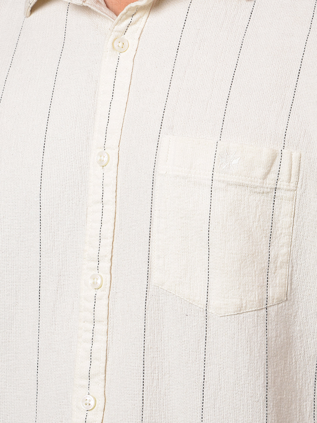 Off White Vertical Stripes 100% Cotton Shirt-Men Shirts-Crimsoune Club