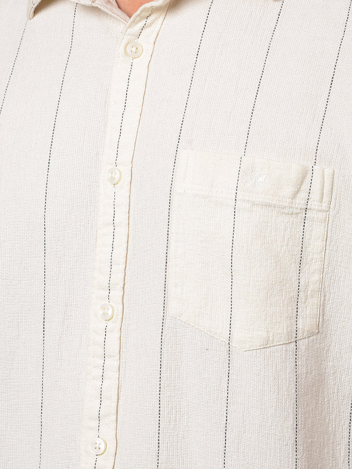 Off White Vertical Stripes 100% Cotton Shirt-Men Shirts-Crimsoune Club