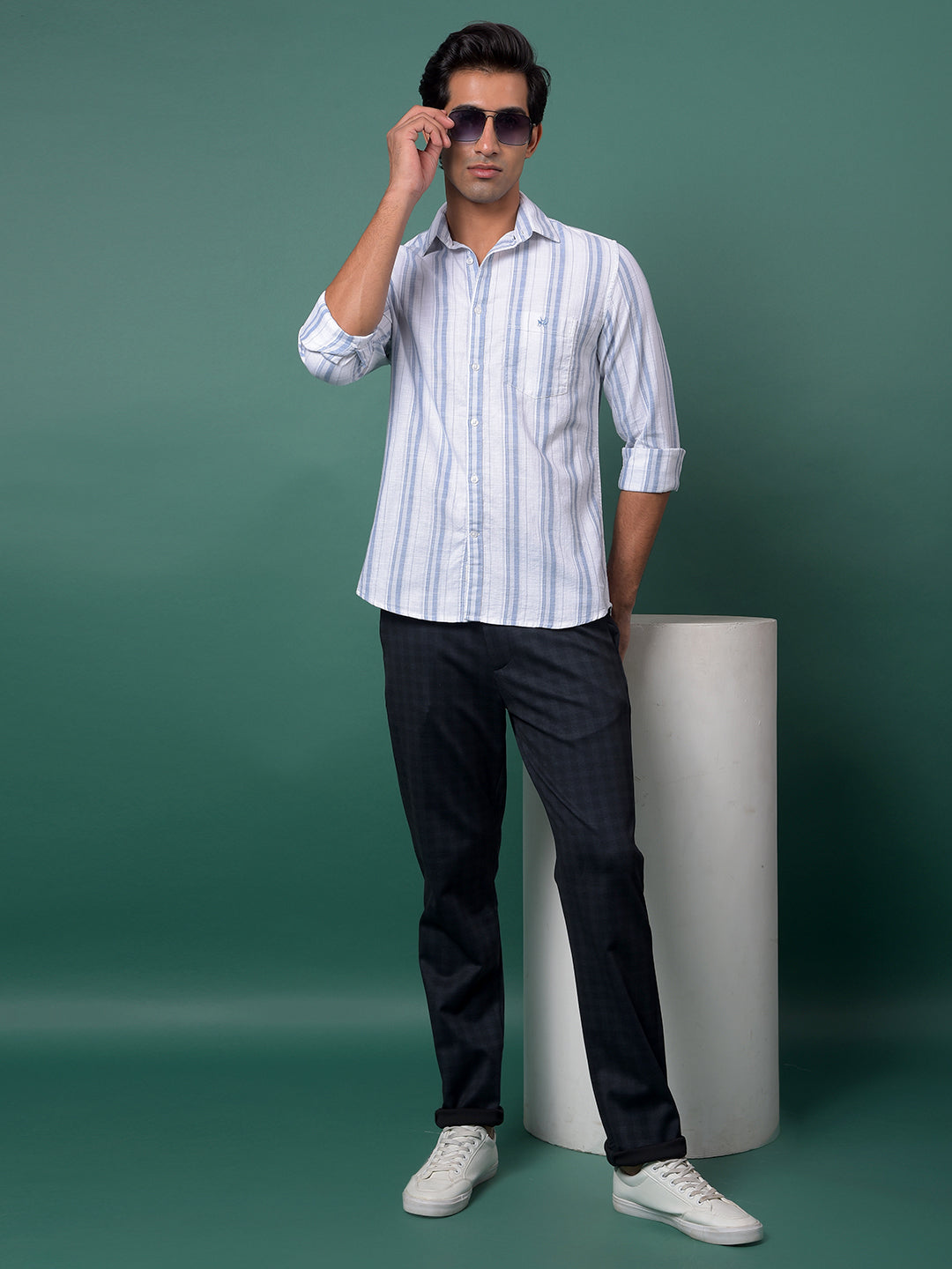 Blue Vertical Stripes 100% Cotton Shirt-Men Shirts-Crimsoune Club