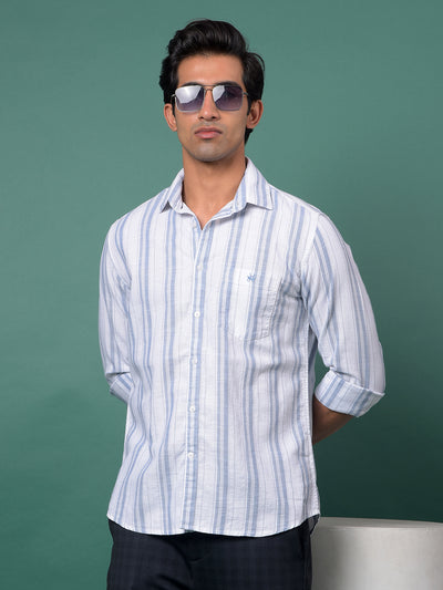Blue Vertical Stripes 100% Cotton Shirt-Men Shirts-Crimsoune Club