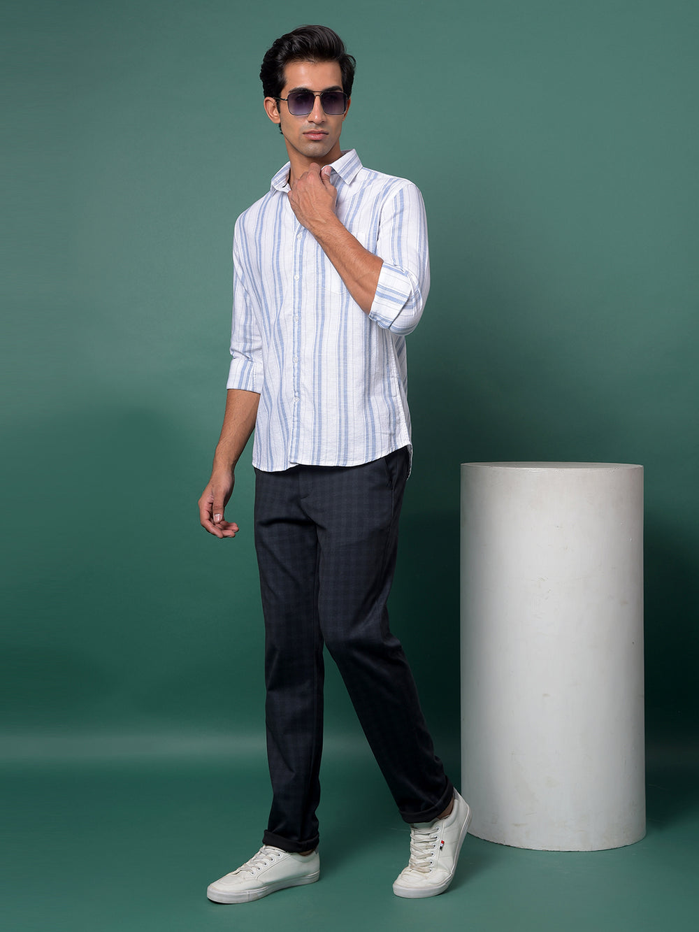 Blue Vertical Stripes 100% Cotton Shirt-Men Shirts-Crimsoune Club