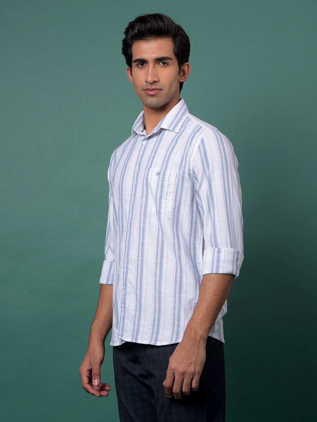 Blue Vertical Stripes 100% Cotton Shirt-Men Shirts-Crimsoune Club