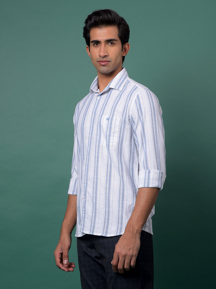 Blue Vertical Stripes 100% Cotton Shirt-Men Shirts-Crimsoune Club