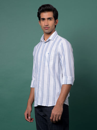 Blue Vertical Stripes 100% Cotton Shirt-Men Shirts-Crimsoune Club