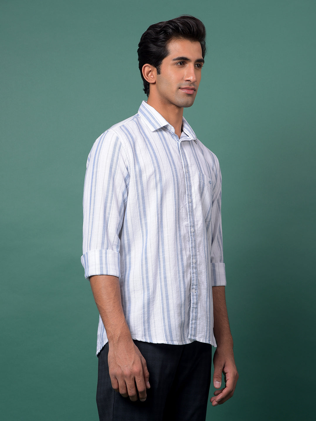 Blue Vertical Stripes 100% Cotton Shirt-Men Shirts-Crimsoune Club