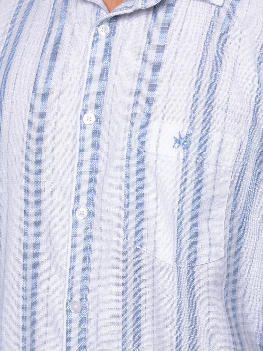 Blue Vertical Stripes 100% Cotton Shirt-Men Shirts-Crimsoune Club